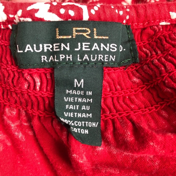 ⭐️ Lauren Jeans by Ralph Lauren Red Blouse White Floral Print with Tie - MEDIUM - Picture 8 of 12